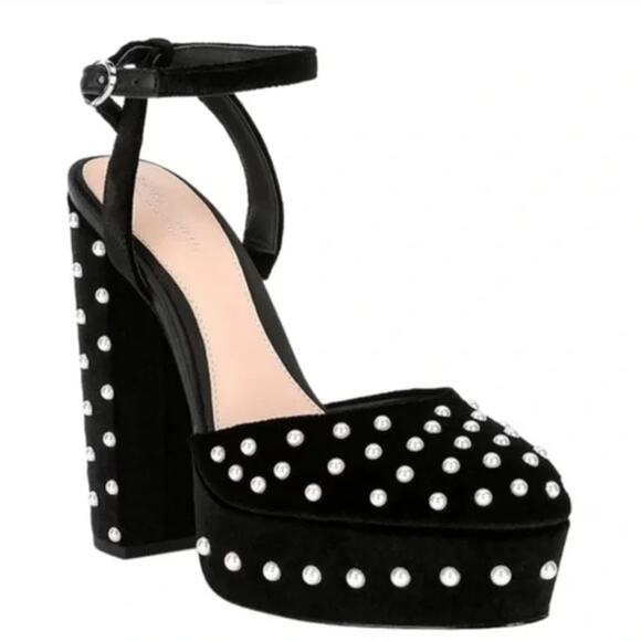 Born on Fifth for Antonio Melani Emily Black Velvet Pearl Platform Pumps - Picture 8 of 8